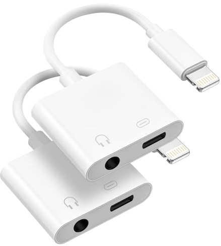 [Apple MFi Certified] 2 Pack Lightning to 3.5mm Headphone Jack Adapter, 2 in 1 Headphone Adapter Aux Audio and Charger Adapter Dongle Cable Splitter Compatible with iPhone14/13/12/11/XS/XR