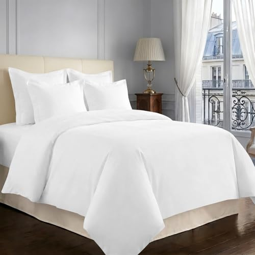 Pizuna 100% Coton Ensemble de Housses de Couette 220x240 cm 2 Personnes Blanc, Tissu de Satin de Coton à 600 Fils au Pouce carré Housse de Couette Luxueuse avec Fermeture à Boutons (240x220)