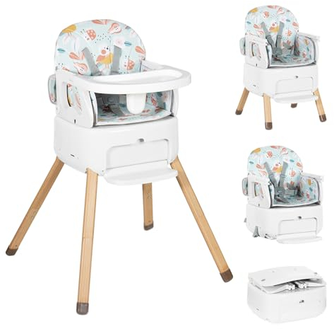 Leogreen Baby Hochstuhl 4 in 1 Babystuhl, Höhenverstellbar und Klappbar kinderhochstuhl, 5-Punkt-Gurt, abnehmbare Tablett, Fußstütze, Rutschfeste Stuhlbeinkappen, ab 6 Monate bis 3 Jahre, Weiß