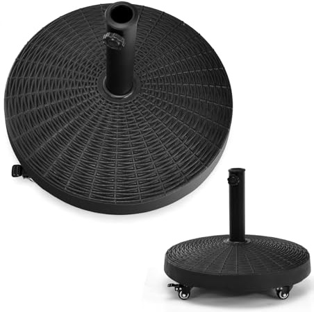 KOMFOTTEU Pied de parasol avec roulettes - Diamètre : 52 cm - Pour tige de parasol de 38 mm / 48 mm - Roulable - 23 kg - Noir