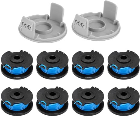KJLEEN 8 Pack Strimmer Spool Compatible with Ryobi One+ AC14RL3A, Olt1832 Rac124 18V 24V 40V Grass String Trimmer, 0.065/ 11Ft Nylon Strimmer Spool Line with Spool Cap AC14HCA