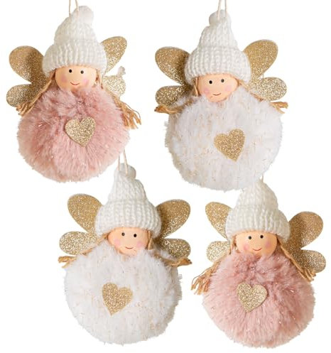 Logbuch-Verlag 4 Engel mit Schnur zum Aufhängen rosa Gold weiß 10 cm Weihnachtsanhänger Baumschmuck 10 cm Engelanhänger weihnachtlich