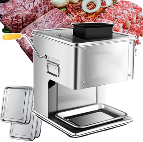 forplubossmmp Electric Meat Cutter Machine Meat Slicer, Meat Shredder Machine with Hand Crank & Non-Slip Feet, Commercial Automatic Fresh Meat Cutting Machine 10-21mm (Optional) One Key Switch,10mm