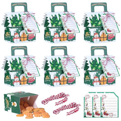 Coptiner 30 Stück Weihnachten Party Geschenkboxen Geschenktasche Geschenkverpackung Weihnachten Geschenkschachteln Karton Kekskästen Boxen für Partydekorationen mit Strick und Karte(Grün)