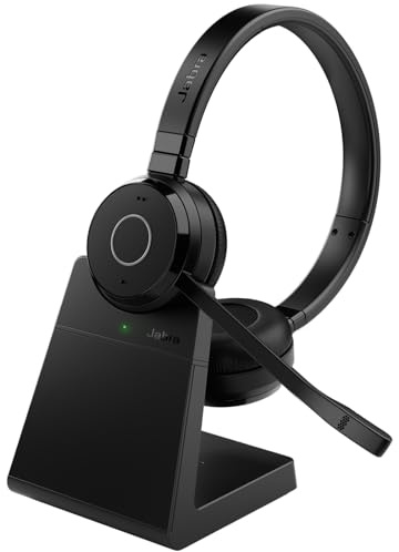 Jabra Evolve 65 TE (troisième édition) Casque sans fil double oreille avec support de charge – Micro antibruit, autonomie de 16 heures, double connectivité, certifié MS Teams, prend en charge d'autres
