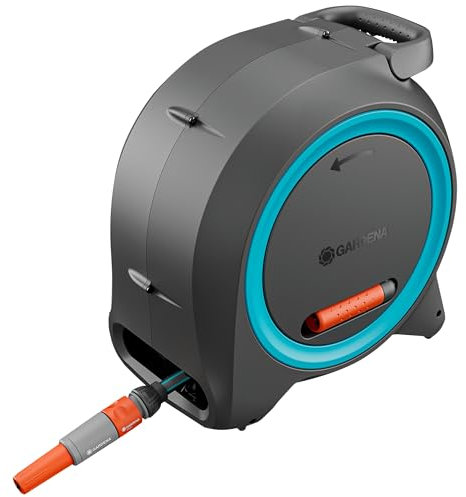 GARDENA Avvolgitubo Portatile Dual, con tubo da 25 m, installazione a parete