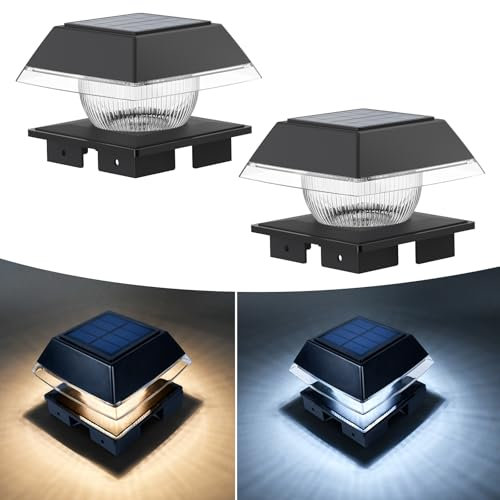 Solar Post Lights,Solar Post Cap Lights Cold & Warm White 12 LEDs IP65 Waterproof Outdoor Garden Post Lamp Fence Light for 5.5×5.5 5×5 4×4 3.5×3.5 inch fences Posts Patio Garden Deck-2 Pack