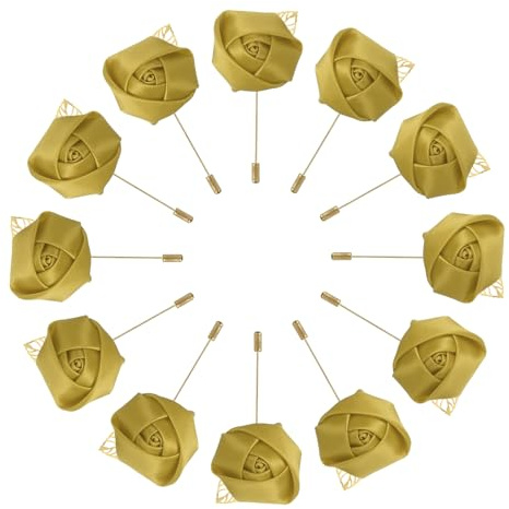 QUARKZMAN 24 Stück Ansteckblume Bräutigam Rosen Anstecknadeln Brosche Blume für Männer Hochzeitszeremonie Jubiläum Formelles Abendessen Party Gold