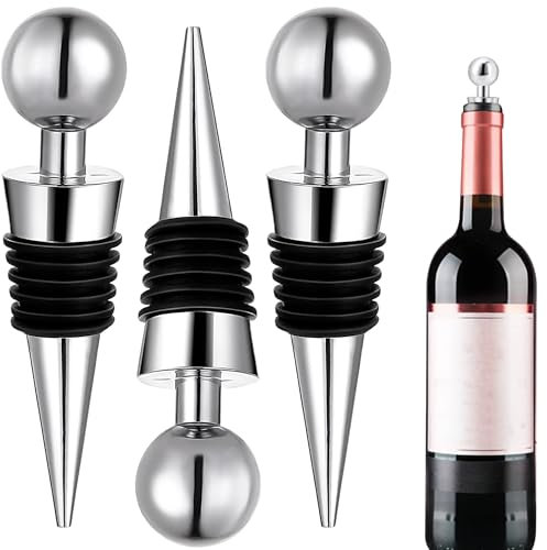 3PCS Wine Bottle Stoppers Silver Wine Stopper Reusable Bottle Saver Sealer Wine Wine Stoppers for Wine Bottles Champagne Prosecco Beer Spirits Collection (3.74 * 0.79 in / 9.5 * 2 CM)