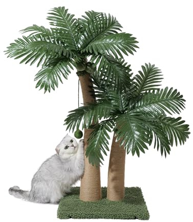 Furlogy Arbre à chat avec corde en sisal naturel, 5 balles interactives et 2 griffoirs incurvés pour chats d'intérieur, multi-combinables (style C) - 92 cm de haut