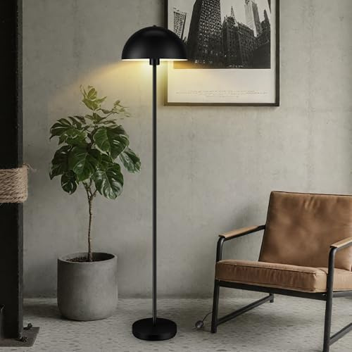 Bricosmocon Floor Lamp, Industrial Black Floor Lamps for Living Room, 65.6in Standing Lamp, Retro Mushroom Dome Shade, Whole Metal, E26 Socket, Mid Century Modern Floor Lamp for Bedroom/Office,No Bulb