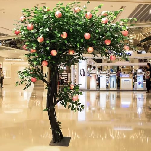 NEYTIIR Gefälschte Apfelbaum Künstliche Grüne Pflanze Früchte Dekoration Mit Kunststofftopf Realistische Blätter for Haus Tisch Büro(Green-A,1m*0.7m)