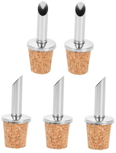 TOPPERFUN 5pezzi Bottiglia Per Olio Beccuccio Versatore in Acciaio e Sughero Per Olio Liquido e Sciroppi Design Perdite e Versatile