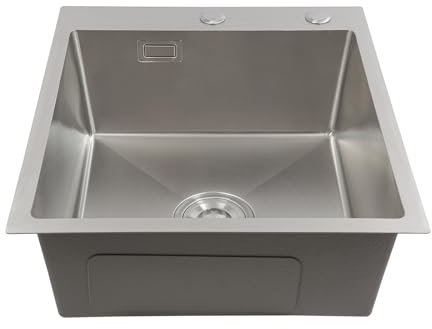 Czyurachel Fregadero de cocina de acero inoxidable, 45 x 50 cm, fregadero de cocina con estera insonorizada, fregadero de cocina con tubos de drenaje y cestas colador, varias opciones de montaje