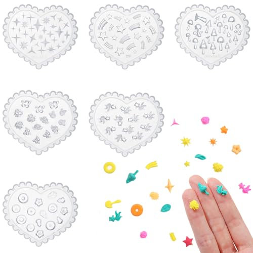 Lot de 6 moules en silicone pour nail art, 6 styles de décoration d'ongles, moule en silicone 3D, pochoirs à ongles, y compris des formes telles que champignons, poissons rouges, coquillages, étoiles