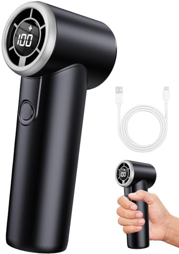 OBEST Handfläkt, 5 - super vind, MIT-skärm strömindikator, kylfunktion 2 000 mAh uppladdningsbart batteri vikbar kula handhållen fläkt bärbar turbohals