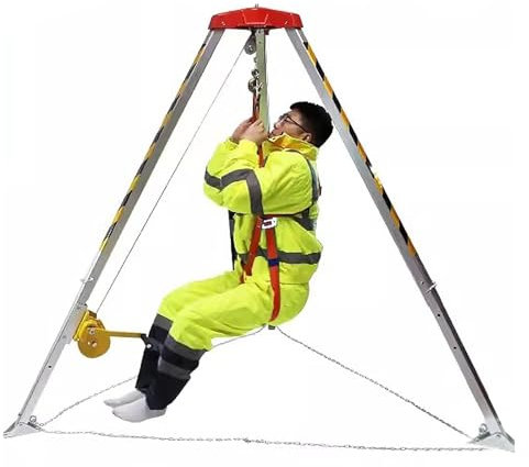 Kit de trípode de rescate para espacios reducidos resistente con cabrestante de 1800 libras, sistema de emergencia de protección contra caídas para sótano, alcantarillado y chimenea, construcción de