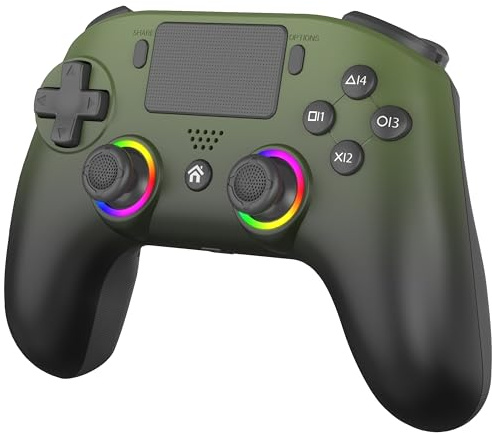 Subsonic - Manette LED sans Fil PS5 Verte avec Palettes et LED Programmables - Fonction Vibration et Pavé Tactile - Manette Gaming Compatible Playstation 5 et PC - Verte