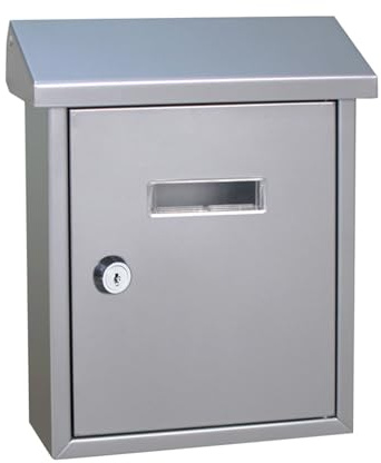 Standbriefkasten Freistehend mit Schlüsselschloss, Wandbriefkasten für Den Außenbereich, Briefkasten Modern aus Verzinktem Stahl für Zuhause, Büro, Schule, 21x25x7cm(Silver)