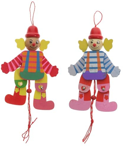 Toddmomy 2 Stück Teiliges Holz Clown Marionetten Lustige Handgefertigte Marionetten Puppen für Interaktives Kreativität und Motorik Buntes Puppentheater Zubehör