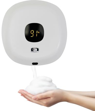 Automatischer Seifenspender Sensor Seifenspender für Wandmontage 300ml Kapazität 3 Stufen Schaummenge 1200mAh Akku LED Display Weiß