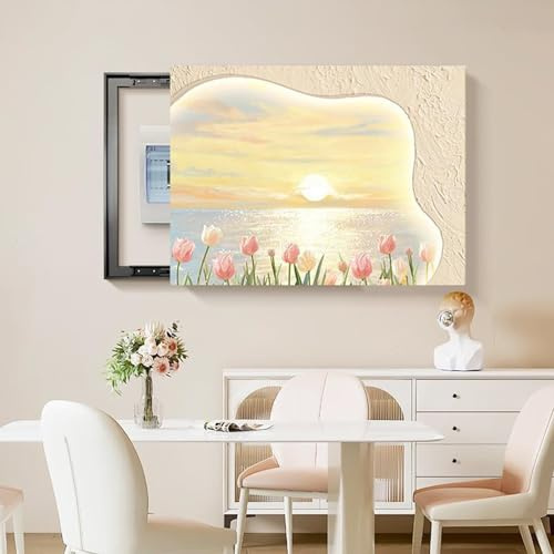 Les Caches De Disjoncteurs, Les Cache Compteur Electrique Décoratifs Pour Tableaux Muraux Boîtes À Fusibles Dissimulées Motifs Peints Et Décorations(Beige,40 * 50cm/15.7 * 19.6in)
