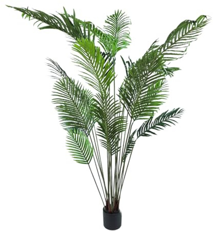 Kunstpflanze Areca-Palme 180 cm – täuschend echte künstliche Palme mit langen gefiederten Blättern – hochwertige tropische Kunstpflanze für Wohnzimmer, Büro & Wintergarten – pflegefrei & langlebig