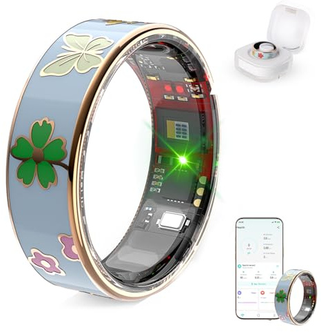 Smart Ring for Women & Men, Enamel Craft Health Fitness Tracker with Heart Rate Blood Oxygen Monitor, Sleep Tracking, IP68 Waterproof, Step Counter, Activity Tracker for iOS Android (Blue, 9)