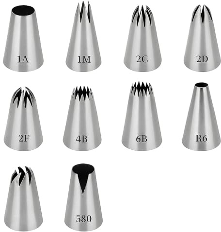 Huweko 10 Stück Profi Spritztüllen Große,Spritztüllen,Edelstahl Tüllen Set,Tüllen Für Spritzbeutel,Spritztülle,Zum Spritzgebäck, Deko Von Cupcakes Torten, Zuckerguss, Brandteig