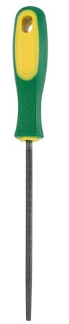 sourcing map Lime ronde à double dents de coupe fine en acier à haute teneur en carbone T12 avec poignée en plastique pour ébauche de finition en métal et bois, gris/jaune/vert