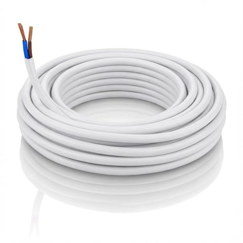 LampStation 3182Y 2 Core Round Flex Cable 1.5mm White Lamp Wire 3 Metres | BASEC approved, flexible PVC stranded copper, 240V, for lighting, pendants and small electric appliance leads