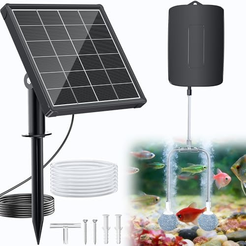 POPOSOAP Solar Pond Aerator with Battery Backup, 3W Solar Air Pump for Pond 24/7 Oxygenation, 3 Working Modes & Low Noise for Small Ponds Fish Tanks Hydroponics P9135