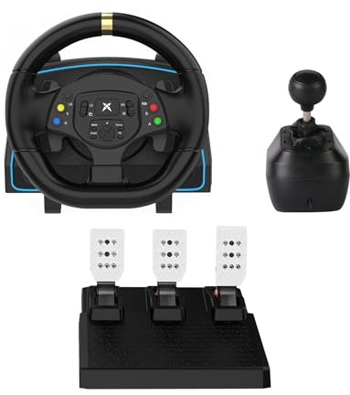 DOYO Gaming Steering Wheel with Pedals and Shifter, 1080° Racing Wheel with Paddle Shifters, Hall Effect Pedals, Vibration Feedback, Magnetic Induction Sim Driving Steering Wheel for PC