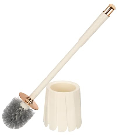 sourcing map Toilet Brush, Toilet Bowl Brush with Petals-shaped Holder Cleaning Scrubber Set Long Handle Long-lasting Bristles Toilets Scrubber for Household Bathroom Cleaner Accessories, Gold