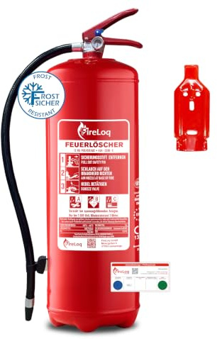 FireLoq 12kg Pulver Feuerlöscher für Brandklasse ABC mit 55A 233B C ergibt 15 LE Dauerdruck inkl. Prüfnachweis,Wandhalter und Manometer