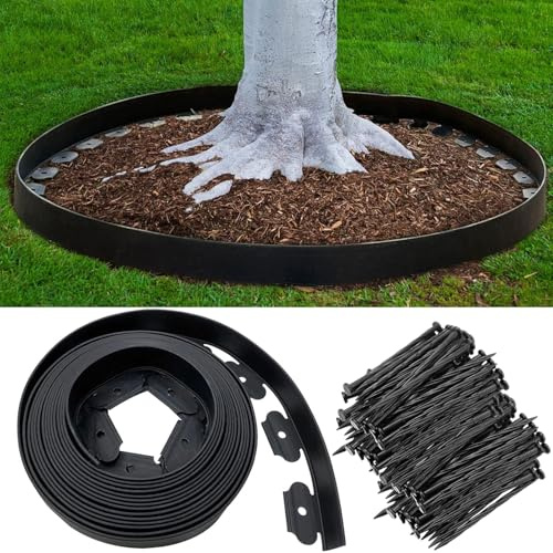 Bordo paesaggistico da 30,5 m, alto 10,2 cm, con 180 punte, kit di bordi flessibili in plastica, senza attrezzi, per giardino, aiuole, alberi circondati, cortile, sentiero, nero