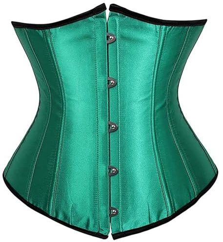 Satin korsett kroppsformare för formkläder full höfthållare med spetsdetaljer justerbara remmar för en slät passform under varje outfit, Grön, XL