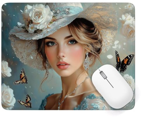Alfombrilla Ratón 420 x 350 mm, Mujer Alfombrilla Ratón Gaming, A-1055 | Pequeña Mouse Pad con Impermeable y Antideslizante, Mousepad Flor Mejora la Precisión y Velocidad, para PC Teclado Gamer