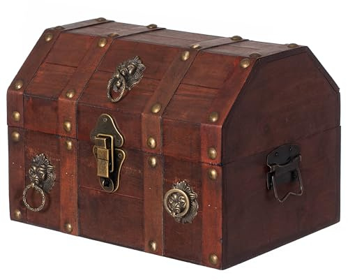 Handmade Pirate Treasure Chest with Latch - Vintage Wooden Storage Trunk and Treasure Box with Hinged Lid - Antique Decorative Storage Box for Pirate-Themed Birthday Party and Keepsakes