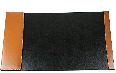 DELMON VARONE - Personalisierbare Schreibtischunterlage mit Klappleiste inkl. Block und Kalender 2026/2027, Cambridge Top Grain Leder schwarz/braun Rutschfeste Schreibunterlage abwaschbar 66x43 cm