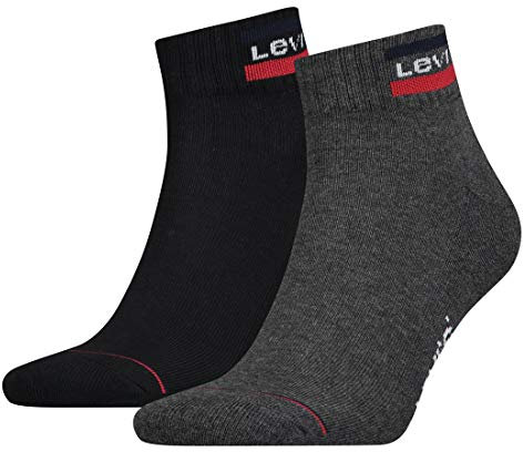 Levi's Herr Levis 144ndl Mid Cut Sprtwr logo 2-pack strumpor, Flerfärgad (Mid Grey/Black 208), 43-46 EU
