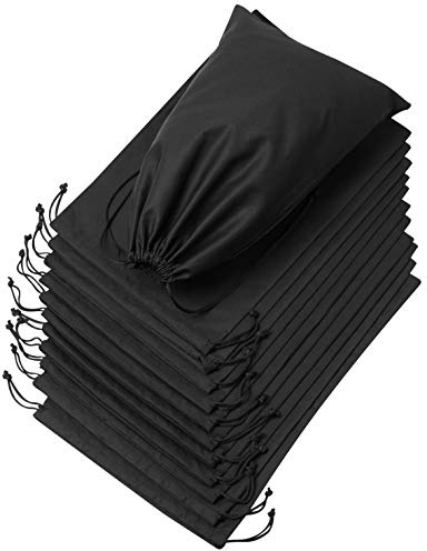 DR Black Cotton Drawstring Bags (10 x 15 inch - 12 pack) Reusable Washable for Shoes Storage Pantry Wardrobe Camping