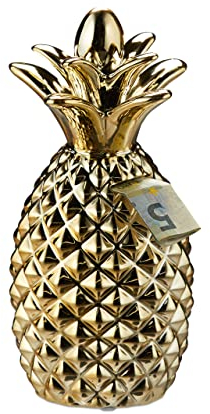 Relaxdays Spardose, Sparbüchse in angesagtem Design, Münzen & Scheine, Deko Ananas, HxD 24 x 10,5 cm, Gold, 1 Stück
