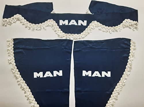 VNVIS Set 3 Rideaux décoratifs en Peluche avec Pompons Blancs pour camions Man TGX TGA TGM (Bleu)