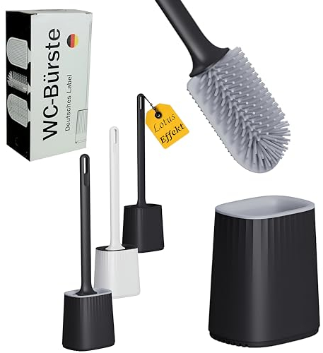 R&B German Label-Klobürste aus Silikon–Toilettenbürste für die Wandmontage–WC Bürste ohne Bohren-Klobürstenhalter-Toilet Brush-Flache WC Bürstengarnitur-Toilettenbürstenhalter-(Schwarz)