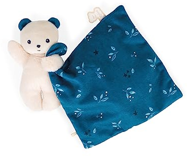 KALOO - Carré Douceur - Doudou Manta Oso Noctámbulo - Peluche para Bebés - Cuadrado 18 x 18 cm Azul - Materiales Ecorresponsables Suaves - Caja de Regalo FSC - Desde el Nacimiento, K972004
