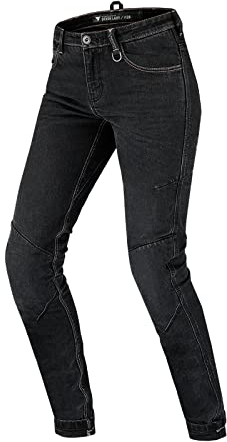 SHIMA DEVON Motorradjeans - Belüftete Elastische Slim Fit Biker Motorradhose mit FiberQL-Verstärkungen, Knie- und Hüftprotektoren (Damen, Schwarz, 28 LONG)