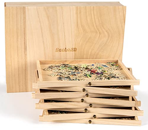 Becko US Plateaux de tri en bois avec tiroir coulissant, 8 trieurs puzzle pour le rangement, plateau de tri et de rangement d'accessoires de puzzle, léger et portable