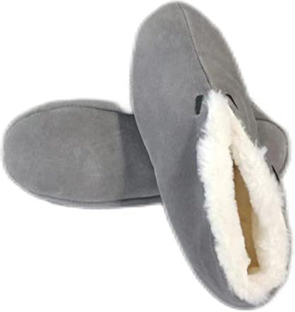 MaxW Winter Hausschuhe für Damen und Herren Plüsch Bettschuhe Weiche Warme Spanische Leder Hausschuhe Kuhfell Mokassins Graue 40