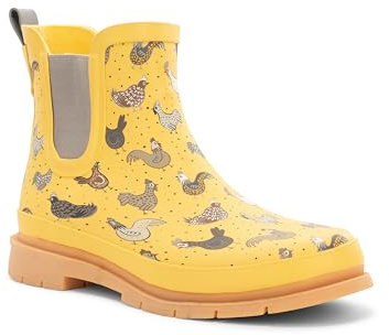 Western Chief Chelsea Waterproof Rain Boots for Women Offers Rubber Upper, Textile Lining, and Synthetic Outsole Hen Frenzy 9 M